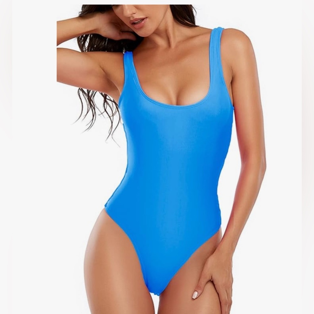 Sky Blue One-Piece‎ Swimsuit with Wide Straps
